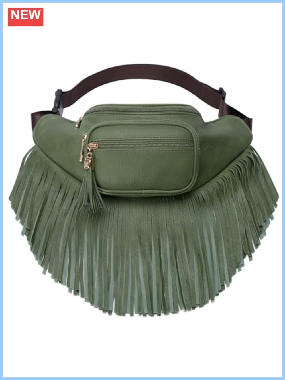 Faux Leather Fringe Waist Bag Fanny Pack Travel Hands Free Multi Zip Pockets